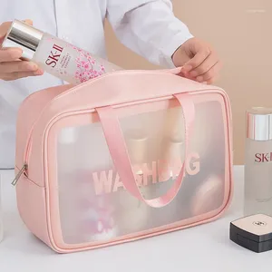 Sacs cosmétiques Organisateur de maquillage Sac en vrac Sac rose en gros blanc transparent PU voyage PVC Clairement