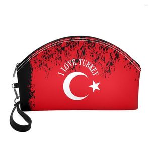 Sacs à cosmétiques organisateur de maquillage I LOVE drapeau de la turquie impression lune et étoile courbe personnalisée femmes pochette de sac nécessaire