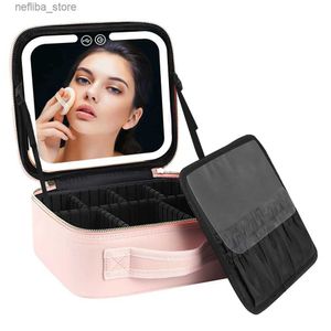 Cosmetic Sacs Makeup Train Train With Lighted Mirror 3 Couleurs Réglage de voyage Organisateur de sacs de maquillage cosmétique avec diviseurs réglables Pink L410