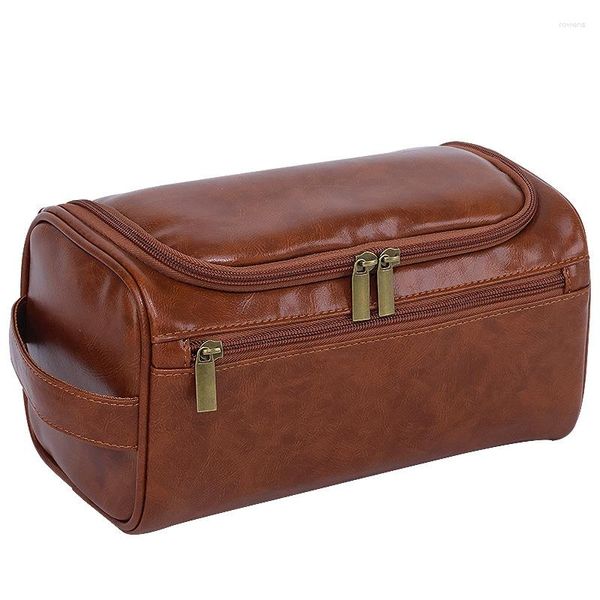 Sacs à cosmétiques hommes luxe Vintage huile cire cuir Dopp Kit homme affaires voyage suspendu étanche trousse de toilette