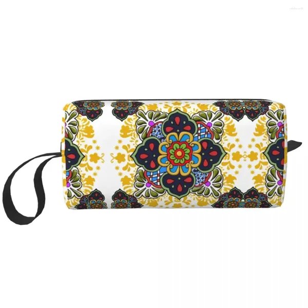 Bolsas cosméticas Talavera Flower Tourety Bag Folk Ceramic Ceramic Arte Organizador de maquillaje Ladies Beauty Storage Bags Kit Caja de caja