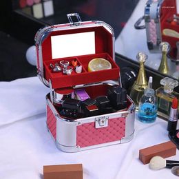 Sacs de cosmétique mini étui de maquillage de voyage en alliage en alliage avec serrure portable cosmétologie ongle amélioration de la boîte à outils de boîte à outils miroir