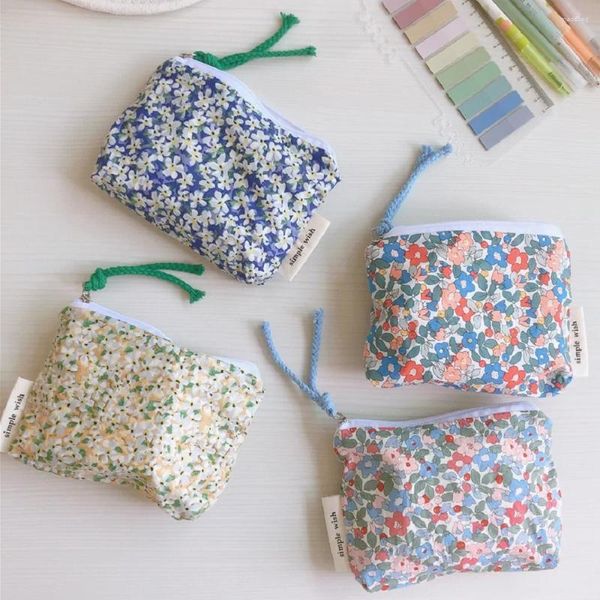 Bolsas de cosméticos Mini bolsa de maquillaje de algodón, pequeño organizador interior de flores con cremallera para mujeres y niños, monederos pequeños de tela, billeteras