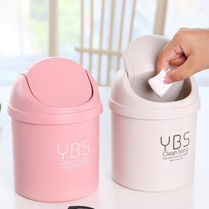 Bolsas de cosméticos Mini Desktop Shake Cover Cubo de basura con tapa Cubo de almacenamiento creativo Suministros de oficina Mesa para el hogar Cubo de basura de plástico Cubo de basura pequeño