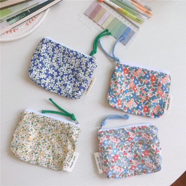 Bolsas de cosméticos Mini bolsa de maquillaje pequeña cremallera flor organizador interior para mujeres niños tela pequeños monederos carteras