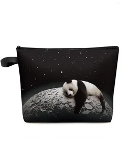 Sacs cosmétiques Moon Night Sky Star Panda Sac de maquillage noir Sac de voyage Voyage Essentials Dame Femmes Toilet Organisateur de rangement Étui crayon