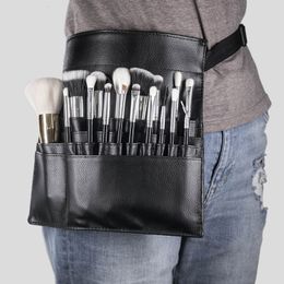 Bolsas de cosméticos multifunción de gran capacidad negro PU bolsa de cosméticos bolsa de cintura bolsa de cepillo de maquillaje con cinturón para maquillador profesional 230726