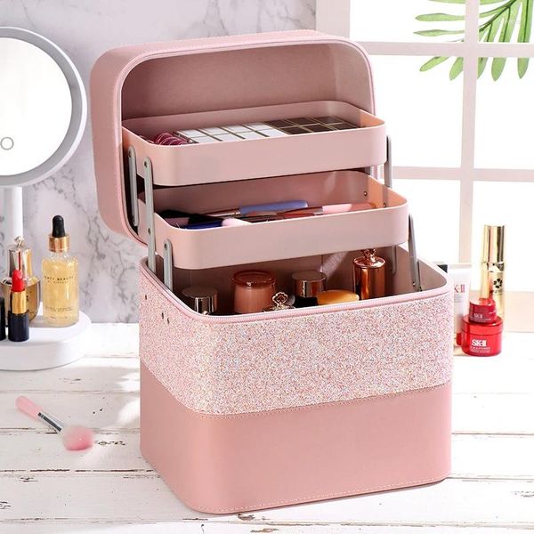 Bolsas cosméticas Bolsa de maquillaje multi funcional Caja de gran capacidad Productos para el cuidado de la piel Productos de polvo de almacenamiento