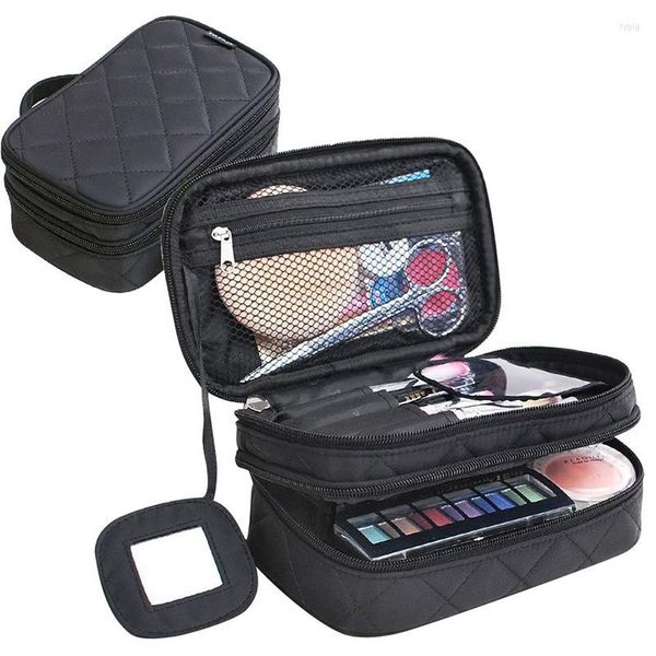 Sacs à cosmétiques multifonctionnel 2 couches maquillage sac pour femmes beauté maquillage brosse pochette avec miroir voyage Kit organisateur organisateur