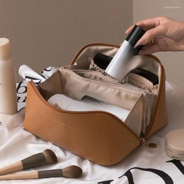 Sacs à cosmétiques trousse de toilette multifonctionnelle en cuir pour femmes, Portable voyage maison blanchisserie grande capacité maquillage extérieur