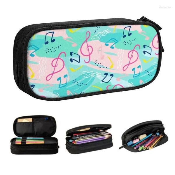 Bolsas de cosméticos, estuches de lápices de música para niña y niño, gran capacidad, notas musicales, patrón Retro, caja de bolígrafo, bolsa, accesorios escolares