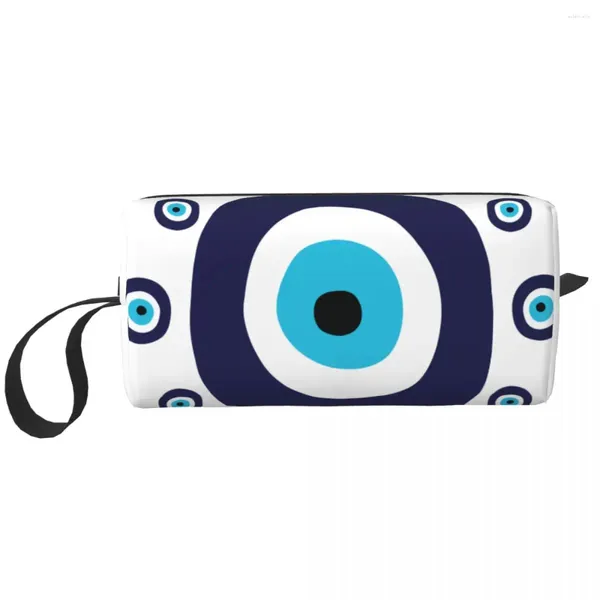 Bolsas de cosméticos Navy Nazar Evil Eye Lucky Charm Bolsa de maquillaje Grande Hombres Mujeres Boho Griego Amuleto Artículos de tocador Dopp Kit