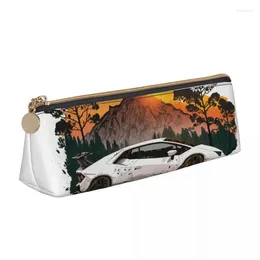 Cosmetische tassen Noble Sports Car Leather Case Mountain Sun Kawaii Rits Pennenbakje Basisschool Meisjes Jongens Driehoek Penetui