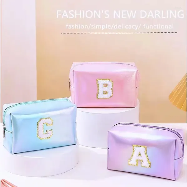 Bolsas de cosméticos con letras bordadas octogonales, bolsa de maquillaje de gran capacidad, artículos de tocador de viaje, bolso de almacenamiento, organizador