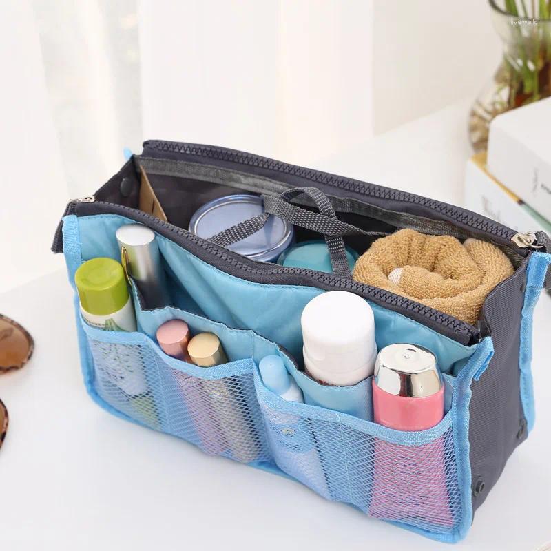 Kosmetiska väskor arrangör infoga väska kvinnor nylon rese handväska handväska stor liner lady makeup kvinnlig tote
