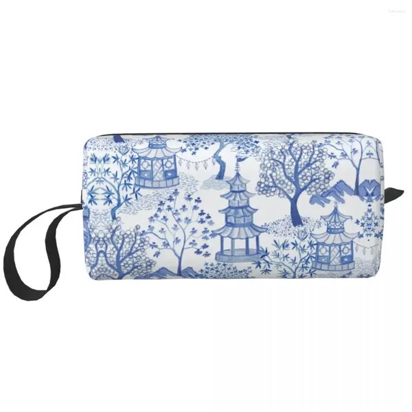 Sacs à cosmétiques Trousse de toilette Pagoda Forest Mignon Bleu Delft Vintage Chinoiserie Organisateur de maquillage pour femmes Rangement de beauté Dopp Kit Box