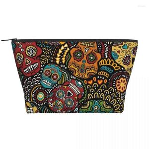 Bolsas de cosméticos con estampado de calavera trapezoidal, bolsa de almacenamiento portátil para maquillaje diario, estuche para artículos de tocador de viaje, joyería