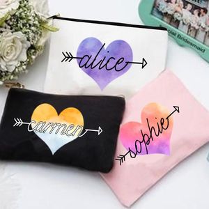 Bolsas de cosméticos Nombre personalizado DIY Estuche de maquillaje para fiesta de bodas Bolsas de artículos de tocador con cremallera Dama de honor Regalo de San Valentín para ella