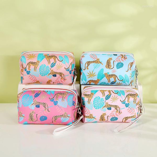 Bolsas de cosméticos personalizadas con estampado de leopardo, accesorios de maquillaje, organizador de almacenamiento, Mini bolsa cuadrada para niñas y mujeres