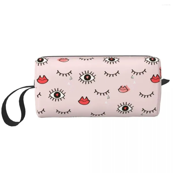 Bolsas cosméticas ojos rosados labios corazones bolsas de maquillaje bolsillo lindo dibujos animados boho organizador de tocador almacenamiento bolso hombres mujeres