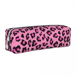 Cosmetische tassen roze luipaard dierenprint potlood kussens leuke pen bakstas big capaciteit kantoorpotloodcases