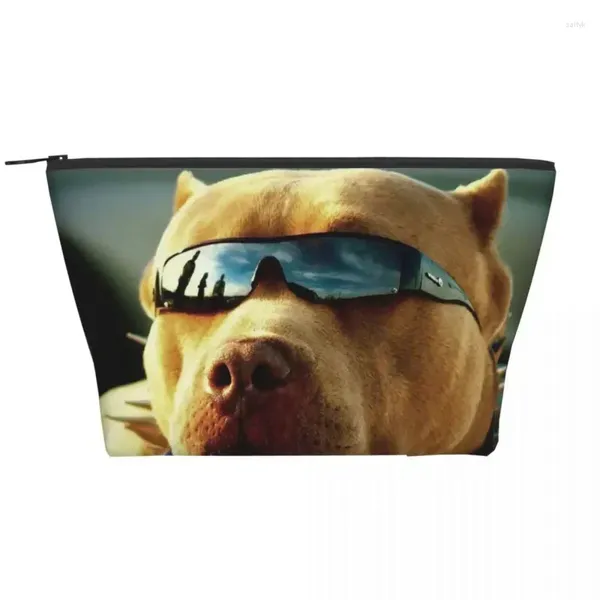 Sacs de cosmétiques Pitbull avec lunettes de soleil maquillage portable trapézoïdal Bag du sac de rangement quotidien pour les bijoux de toilette de voyage