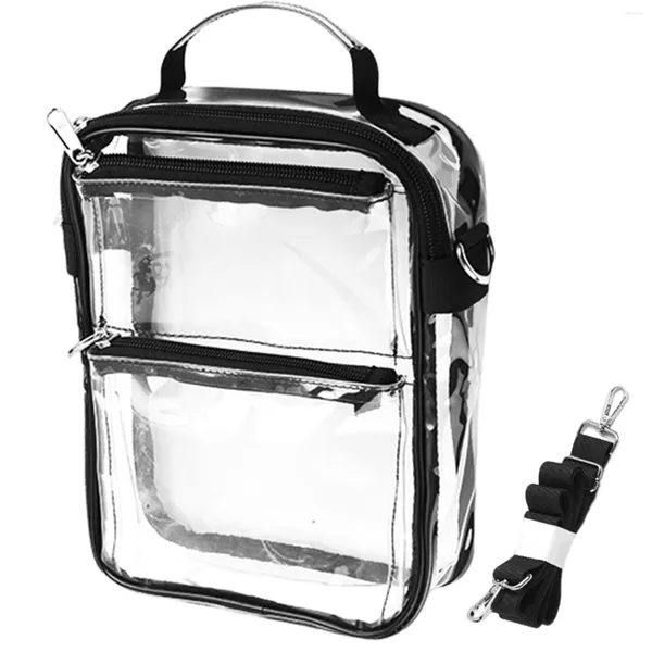 Bolsas de cosméticos de plástico para mujer, bolso pequeño de PVC transparente para maquillaje, con cremallera, un solo hombro, impermeable, con correa, 17,5x7x24cm