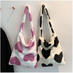 Sacs à cosmétiques Sac fourre-tout en peluche Sac à bandoulière à carreaux à la mode Grande capacité Bandoulière décontractée pour femmes filles