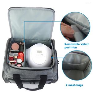 Bolsas de cosméticos Bolsa de almacenamiento práctica de poliéster con múltiples compartimentos para artículos esenciales de viaje Gris duradero