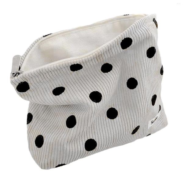 Bolsas de cosméticos Bolsa de maquillaje estética portátil, bolsa organizadora bonita, bolso de lunares de gran capacidad, bolso de almacenamiento, pana suave Vintage