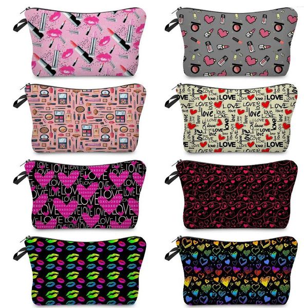 Bolsas de cosméticos portátiles al aire libre para mujer, creatividad, colorido, estampado romántico, bolsa de aseo, almacenamiento de lápiz labial, productos de maquillaje, organizador de estuche