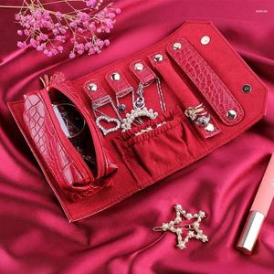 Cosmetische tassen Draagbare reissieraden organisator Box Roll PU lederen sieraden opbergzakje Ketting Oorbellen Display Afwerking Accessoires