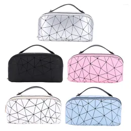 Cosmetische tassen pu tas multifunctioneel rhombisch rooster grote capaciteit voor vrouwelijke reizen