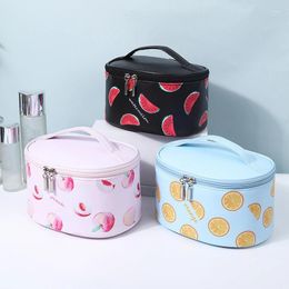 Sacs à cosmétiques en cuir PU, sac imprimé de fruits pour femme, grande capacité, Portable, étanche, lavage mignon, compartimenté, rangement de pinceaux de maquillage