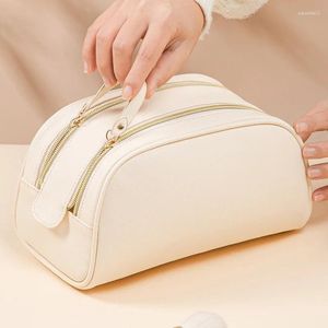 Sacs à cosmétiques en cuir PU, sac de beauté de voyage pour femmes, sac à main, étui de maquillage, haute capacité, étanche, pour hommes, toilette, lavage, rasage, organisateur