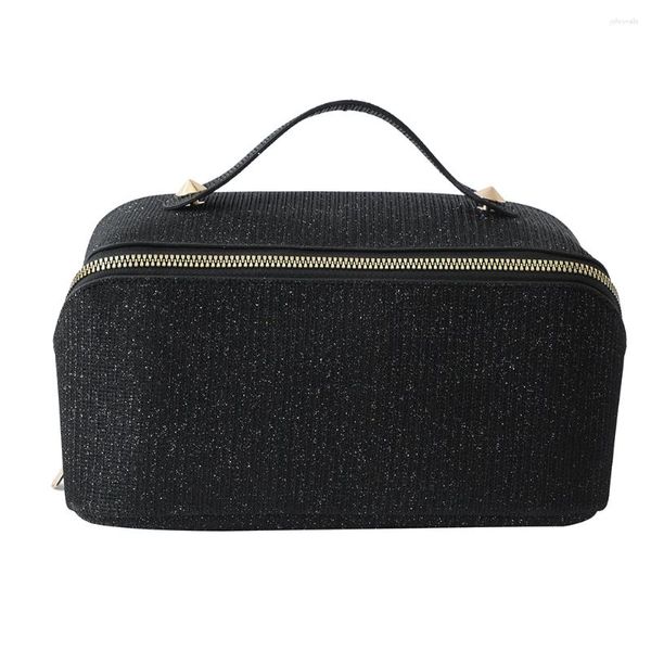 Sacs de cosmétiques PU Bag de toilette Pu Organisateur de strass multifonctionnel Organisateur de grande envergure avec fermeture à glissière Portable pour les cadeaux de vacances