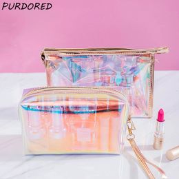 Bolsas cosméticas Purdored 1 PC Colorida Hologry Women Bag TPU Clear Makeup Beauty Organizer Pouch Travel Kit 230815