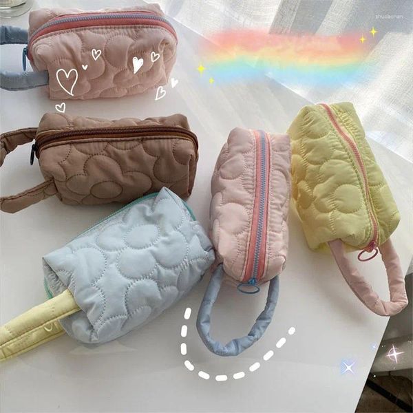 Sacs à cosmétiques, pochettes matelassées, doux pour femmes, organisateur à fermeture éclair, sac de maquillage mignon, petit sac à main de maquillage, sac à main Portable pour stylo