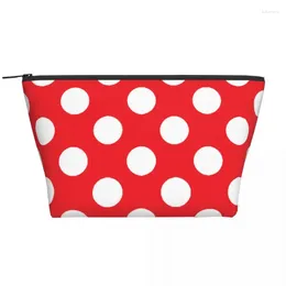 Sacs à cosmétiques rouge et blanc à pois trapézoïdal, sac de rangement Portable pour maquillage quotidien, étui pour voyage, bijoux de toilette