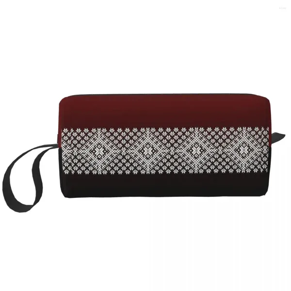 Sacs à cosmétiques rouge noir et blanc letton Lielvarde ceinture Motif maquillage femmes sac tendance pochette extérieure pour le rangement du sac à main