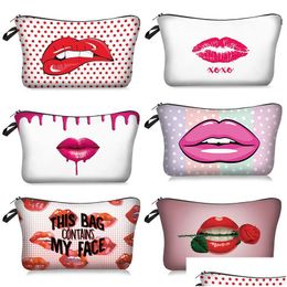 Sacs à cosmétiques Impression 3D à lèvres rouges avec motif Mticolor Pochettes de maquillage pour les yeux mignons pour les voyages Bolsas de Cosmeticos avec livraison directe He Dhjls