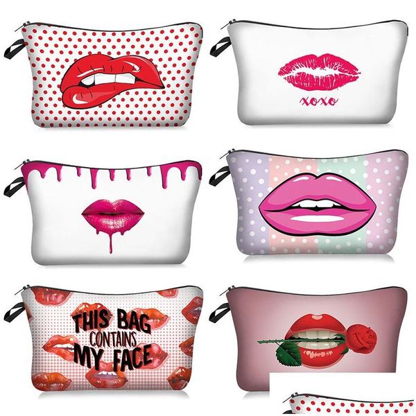 Sacs à cosmétiques Impression 3D à lèvres rouges avec motif Mticolor Pochettes de maquillage pour les yeux mignons pour les voyages Bolsas de Cosmeticos avec livraison directe He Dhjls