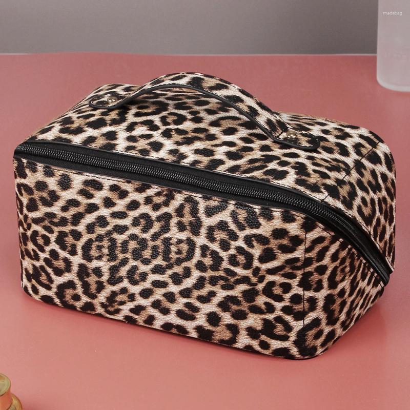 Kosmetiska väskor retro rese väska stor kapacitet leopard tryck arrangör koppling multifunktionell pu läder casual mjuk bärbar för camping