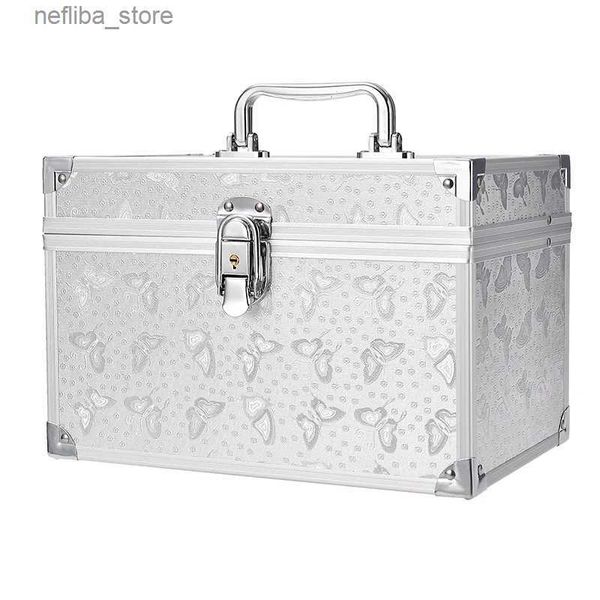 Sacs de cosmétique Silver Butterfly Cosmetic Casmetic Toolbox Fashion Professional Beauty Beauty Rangement Boîte de rangement imperméable Sac à maquillage L410