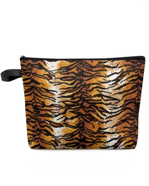 Sacs à cosmétiques peau de tigre, sac de maquillage, pochette de voyage essentiels pour femmes, organisateur de toilettes, trousse de rangement pour enfants