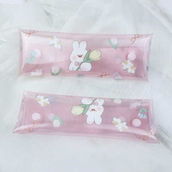 Bolsas de cosméticos, estuche de lápices transparente pequeño y fresco, caja escolar de estilo japonés para niñas, bolsa de estudiante de dibujos animados, papelería