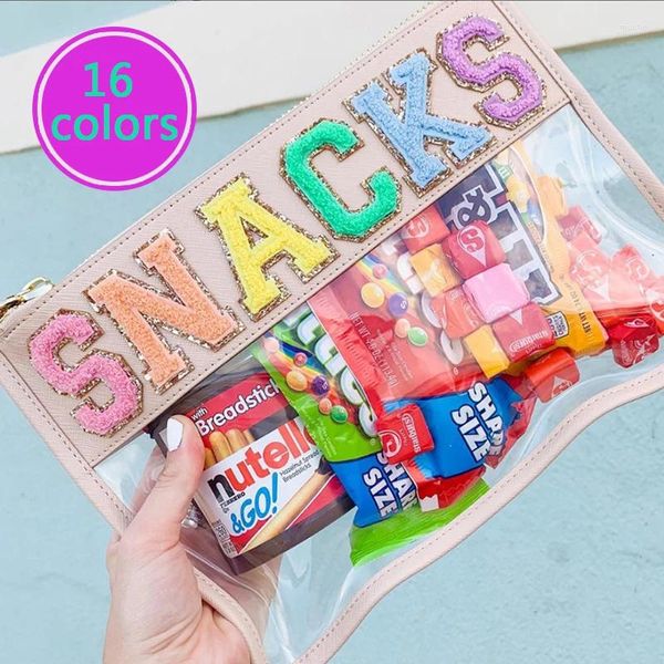 Bolsas cosméticas Snacks Bag Organizador Patches de letras Transparentes Clear Travel Make Up Bouches Almacenamiento Fábrica Venta directa