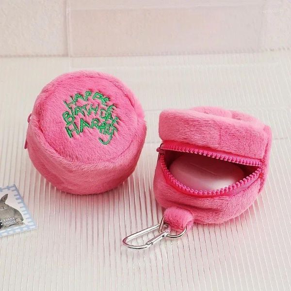 Sacs cosmétiques Soft Plux Coin Purse avec porte-clés Fashion Pink Student Money Key Earphone Rangement Sac Organisateur Pendants Cadeaux