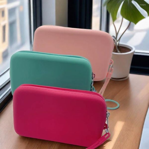 Sacs de cosmétique Sac de couleur unie portable Rectangle Silicone Haut-capacité Coin Purse Hophone Small Article Papeterie Femmes