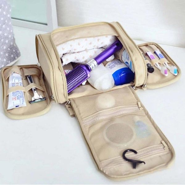 Sacs à cosmétiques, trousse de maquillage suspendue de couleur unie avec 2 côtés, articles de toilette imperméables résistants à l'usure pour femmes et hommes unisexe